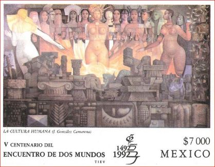 Estampilla postal, V centenario del encuentro de dos mundos, 1992.